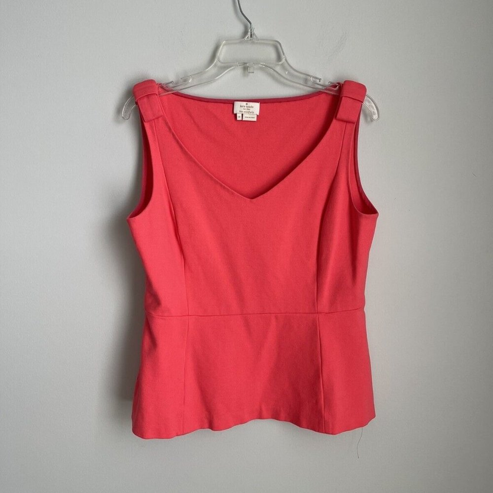 Kate Spade Pink Geranium Dive Right In Sleeveless Bow V-Neck Pemplum Top